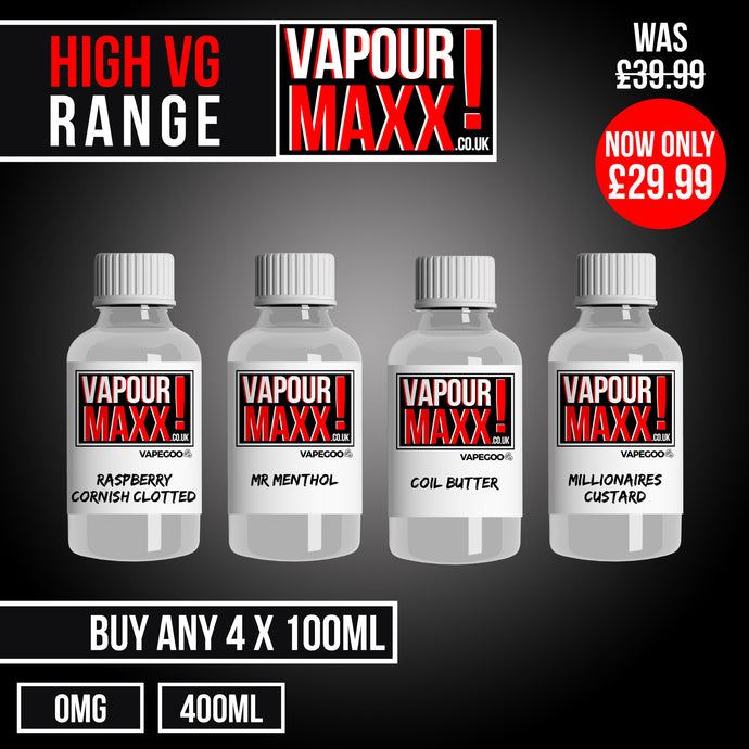 Vapour Maxx 0mg - 4x100ml - High VG E Liquid