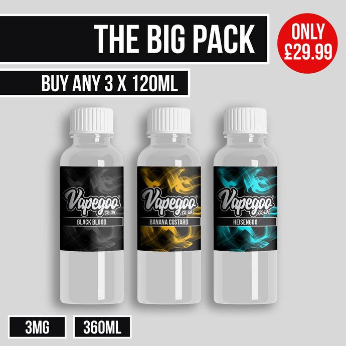 Vapegoo Big Pack E Liquid Bundle Deal - 3mg (360ml) Only £29.99