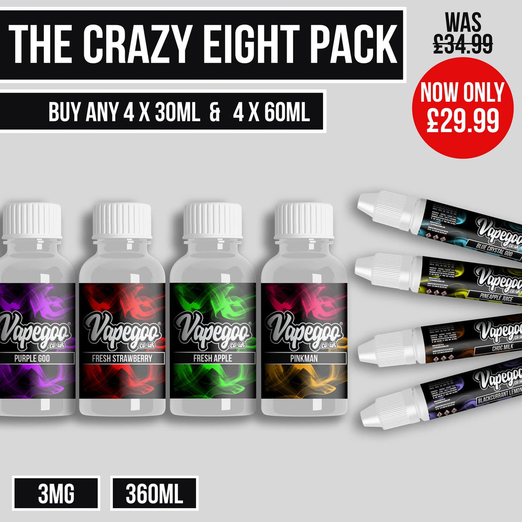 Vapegoo Crazy Eight Pack E Liquid - 3mg (360ml) Only £29.99